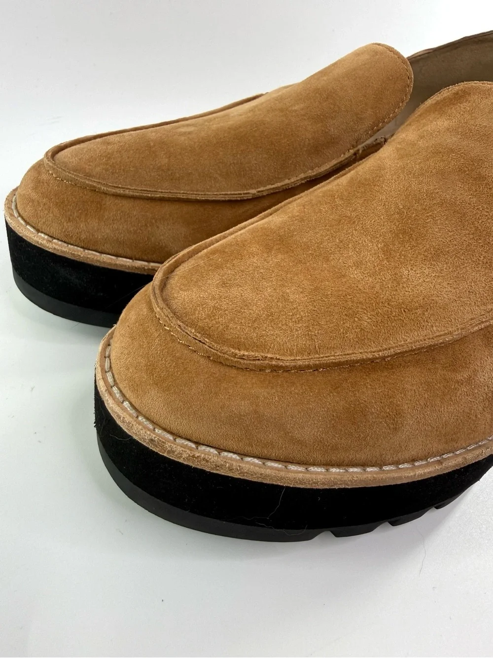 Eileen Fisher Ells Suede Platform Loafers Tan Cognac Size 8